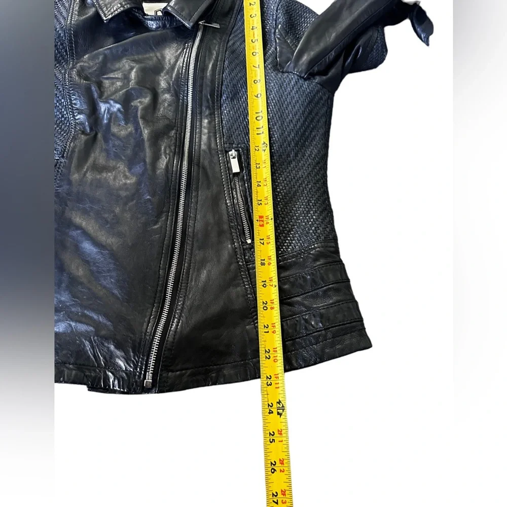D73 Black Leather Biker Jacket Woven Leather Women’s Size M - Picture 7 of 15